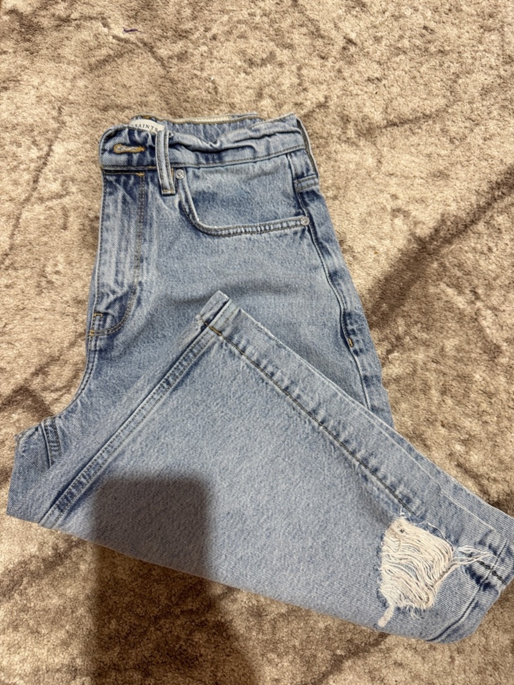 AllSaints Light Blue High-Rise Distressed Jeans